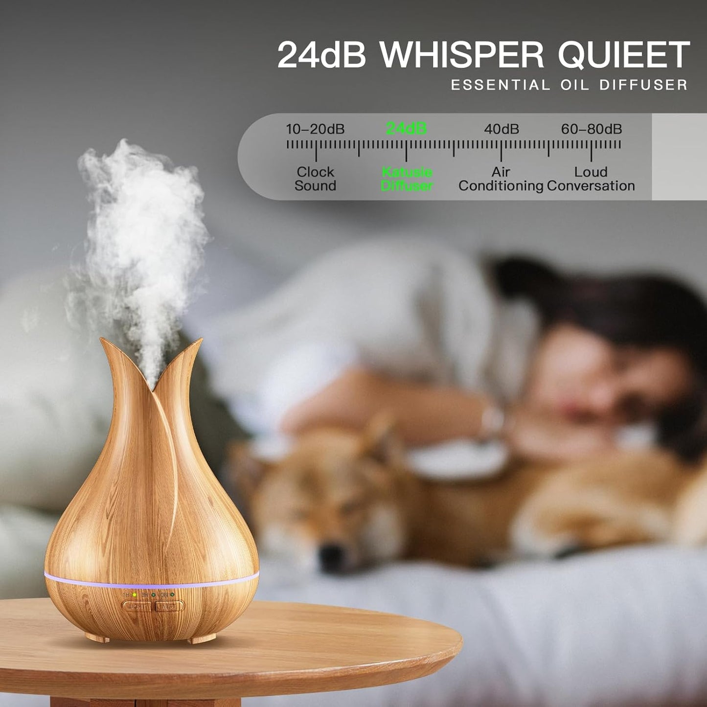 Cute Small Essential Oil Diffuser - Ultra-Quiet Aromatherapy Diffuser with 3 Timers & 7 Ambient Lights, Perfect for Home or Office (150ml, Wood)