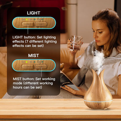 Cute Small Essential Oil Diffuser - Ultra-Quiet Aromatherapy Diffuser with 3 Timers & 7 Ambient Lights, Perfect for Home or Office (150ml, Wood)