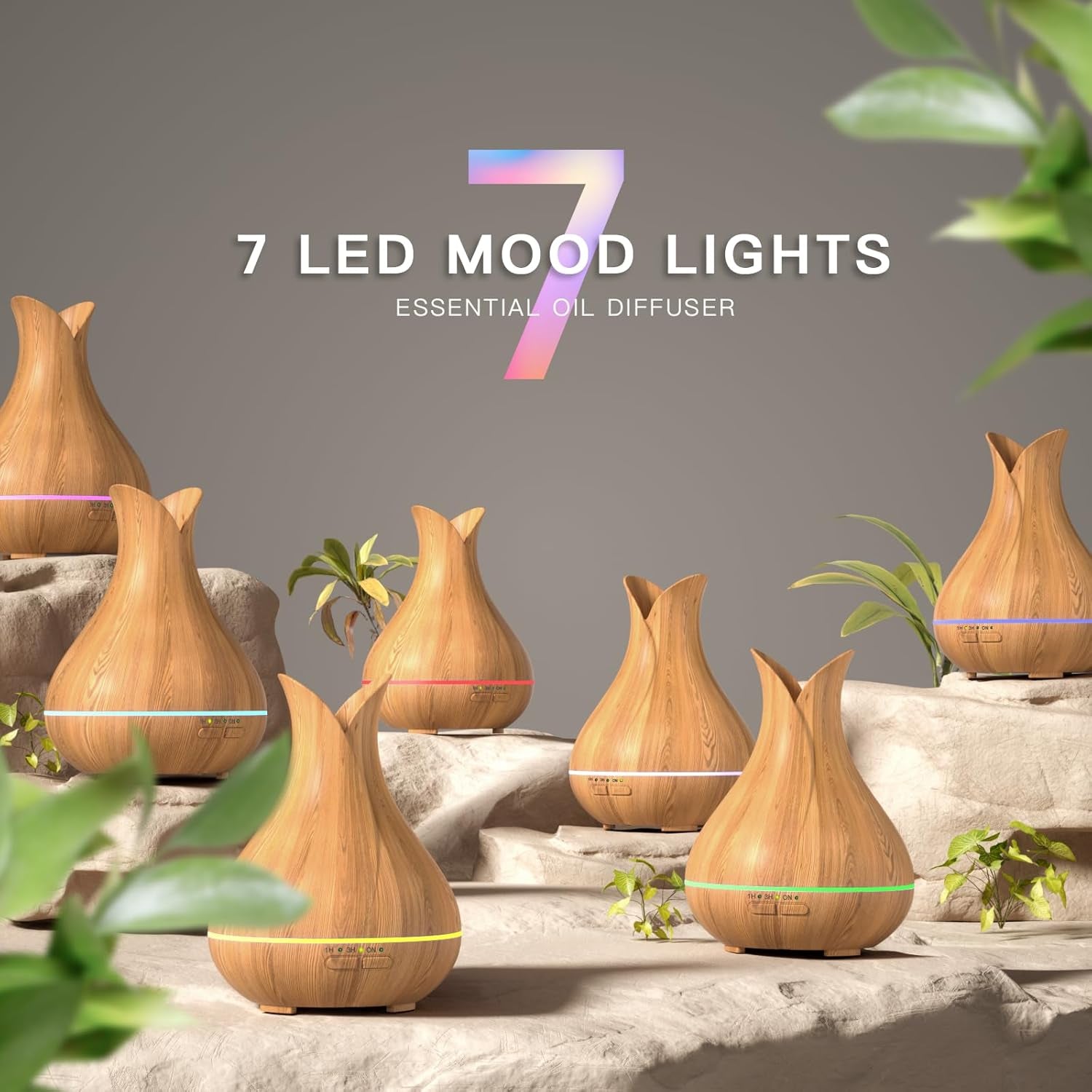 Cute Small Essential Oil Diffuser - Ultra-Quiet Aromatherapy Diffuser with 3 Timers & 7 Ambient Lights, Perfect for Home or Office (150ml, Wood)