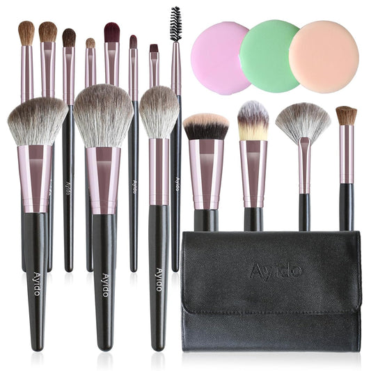 15-Piece Professional Makeup Brush Set – Livid Purple Kabuki Foundation, Blending & Eyeshadow Brushes – Gift Set for Women