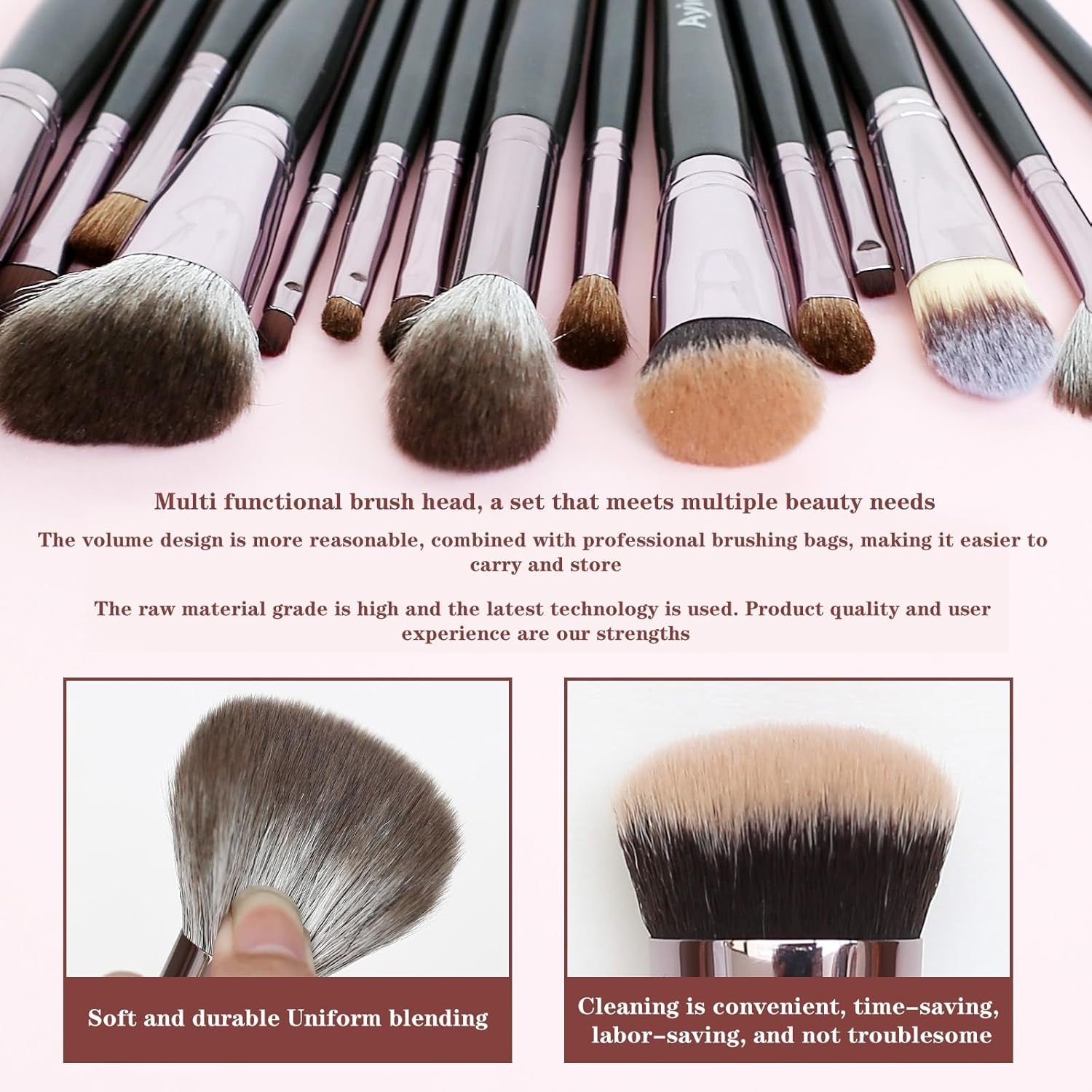 15-Piece Professional Makeup Brush Set – Livid Purple Kabuki Foundation, Blending & Eyeshadow Brushes – Gift Set for Women