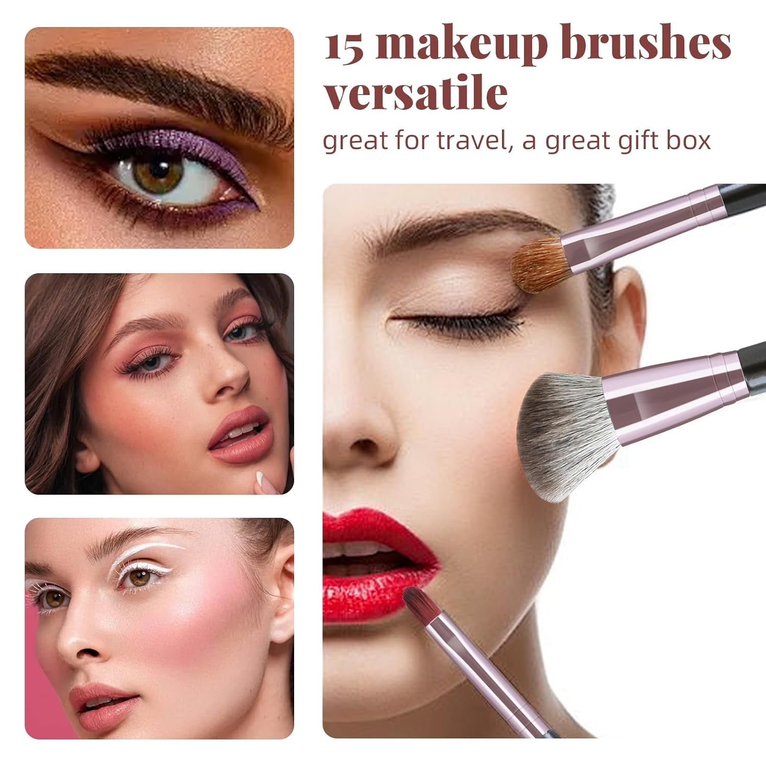 15-Piece Professional Makeup Brush Set – Livid Purple Kabuki Foundation, Blending & Eyeshadow Brushes – Gift Set for Women