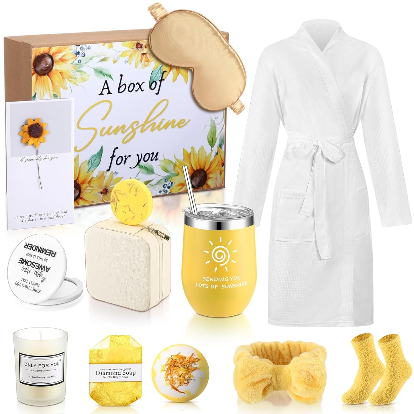 13 Pcs Birthday Gifts for Women Mothers Day Gifts Spa Basket Set for Women Mirrors Socks Steamers Jewelry Case Bath Robe Mom Nurse Girlfriend Wife