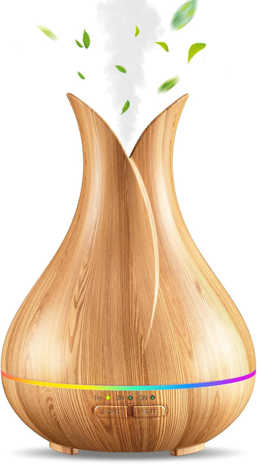 Cute Small Essential Oil Diffuser - Ultra-Quiet Aromatherapy Diffuser with 3 Timers & 7 Ambient Lights, Perfect for Home or Office (150ml, Wood)