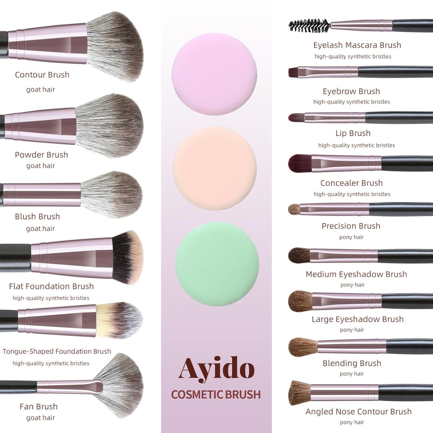 15-Piece Professional Makeup Brush Set – Livid Purple Kabuki Foundation, Blending & Eyeshadow Brushes – Gift Set for Women