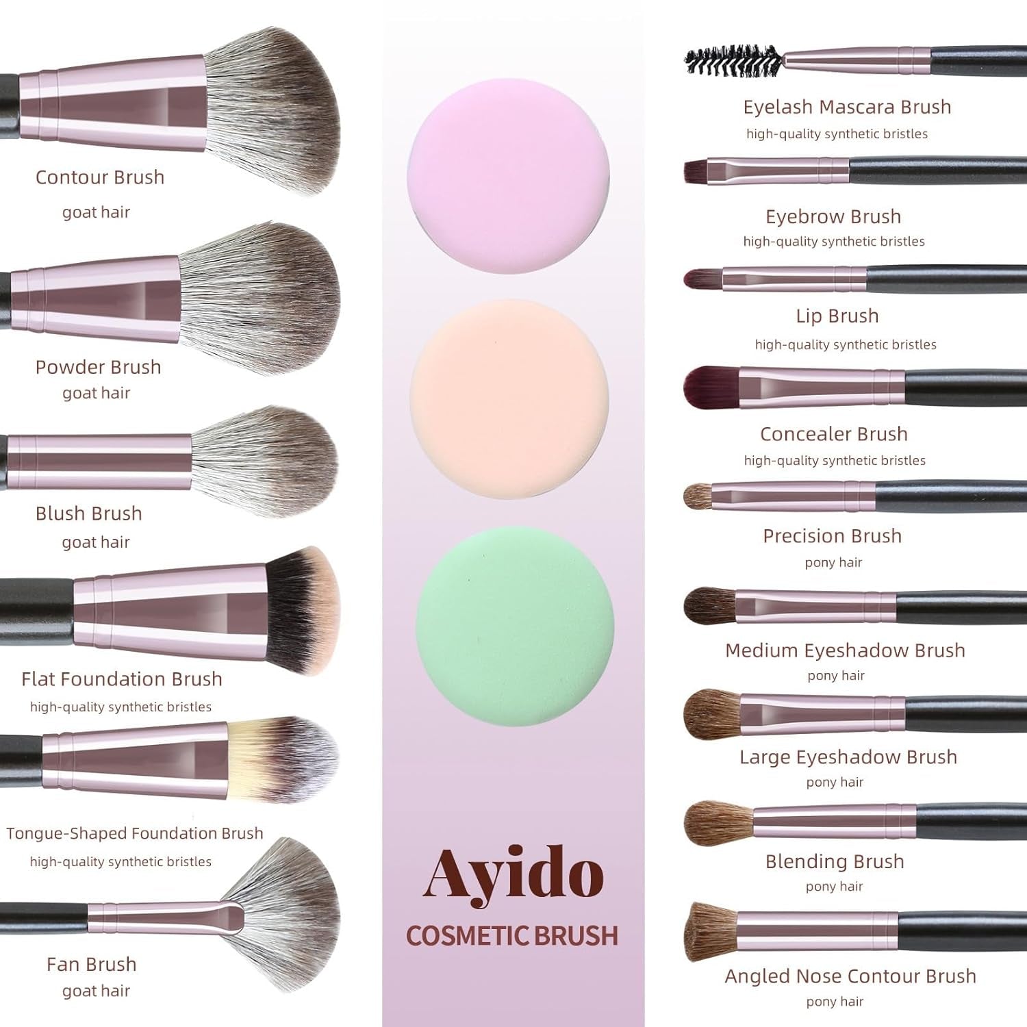 15-Piece Professional Makeup Brush Set – Livid Purple Kabuki Foundation, Blending & Eyeshadow Brushes – Gift Set for Women