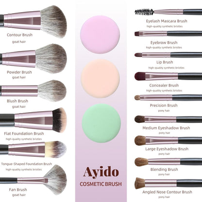 15-Piece Professional Makeup Brush Set – Livid Purple Kabuki Foundation, Blending & Eyeshadow Brushes – Gift Set for Women